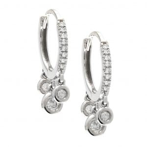 14KT Charms + diamond huggie triple bezel earrings