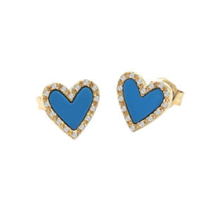 14 KT Turquoise stone with diamond trim heart earrings