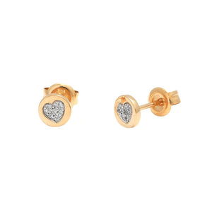 14 KT Gold disc with diamond heart 5mm. clutch back earrings