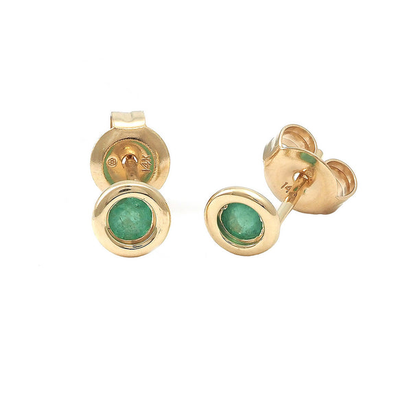 14 KT Emerald May Birthstone Bezel Stud earrings