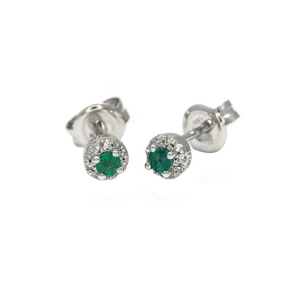 14 KT Emerald 4mm. round prong set with diamonds stud earrings