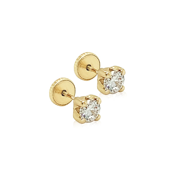 14 KT Child's Four Prong CZ screw back earrings