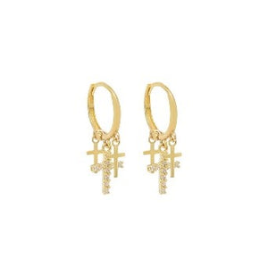 14 KT Cross Huggie with charms