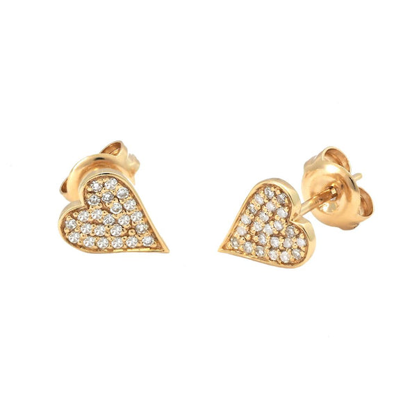 14 KT Happy diamond heart 7x9mm. clutch back earrings