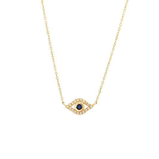 14 KT Diamond and Sapphire evil eye necklace