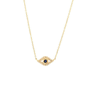 14 KT Diamond and Sapphire evil eye necklace