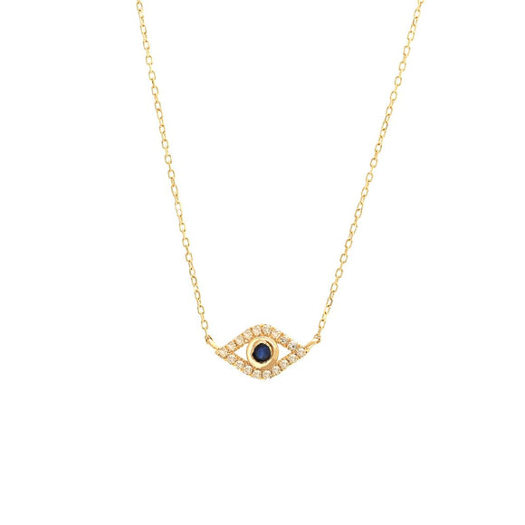 14 KT Diamond and Sapphire evil eye necklace