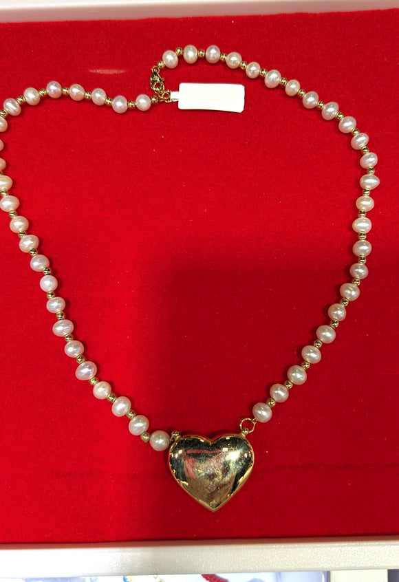 14 KT Pearl Barbie Heart Necklace