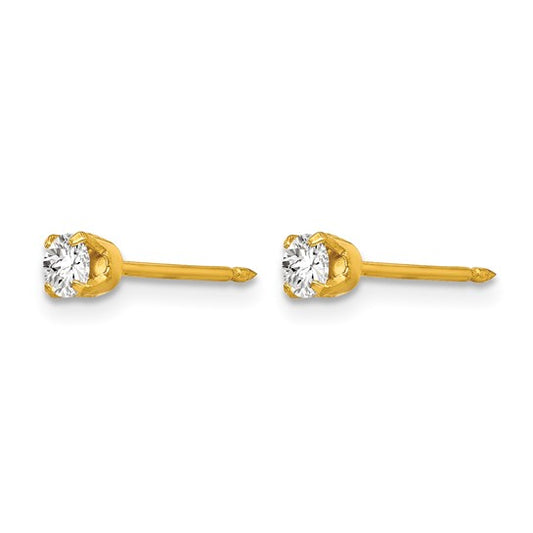 14 KT Piercing Four prong 3mm. round CZ earrings