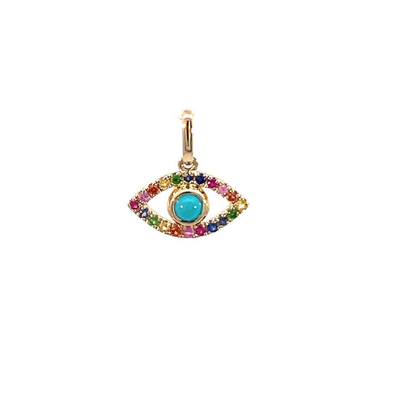 14 KT Multi Gem eye with turqoise bezel set center stone