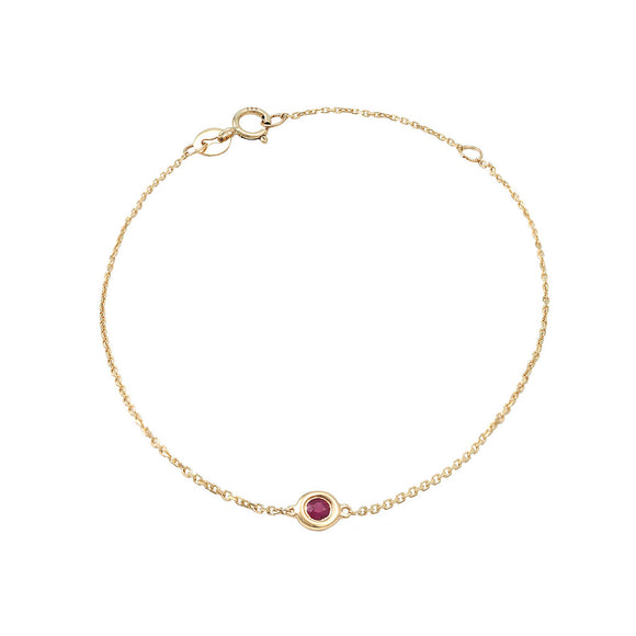 14 KT July Ruby Birthstone gold bracelet
