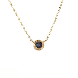 14 KT Blue Sapphire bezel birthstone necklace
