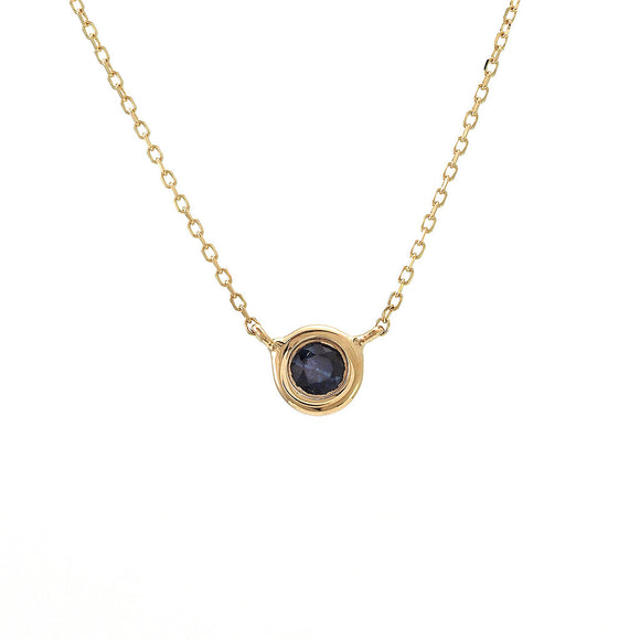 14 KT Blue Sapphire bezel birthstone necklace
