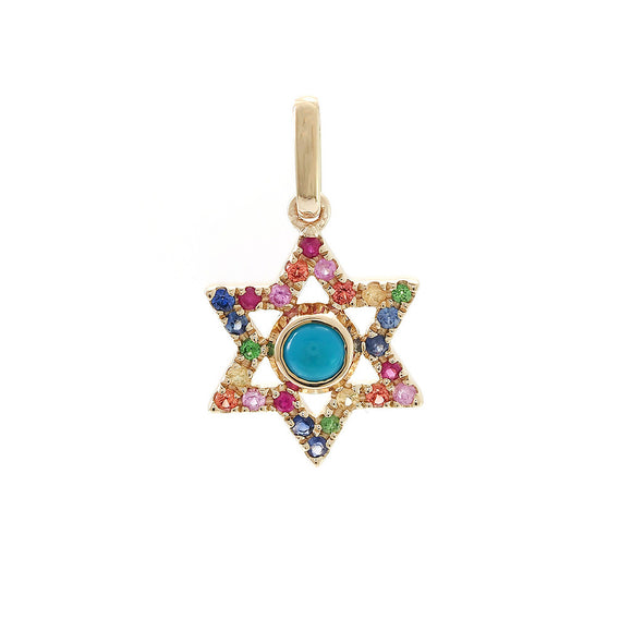 14 KT Turquoise Multi Gem Star of David