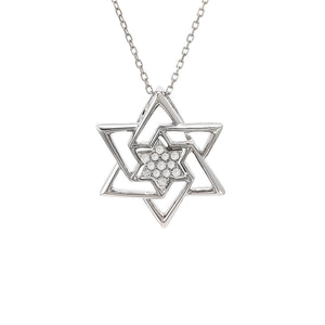 14 KT Diamond and white gold star of david pendant with slide hidden bale