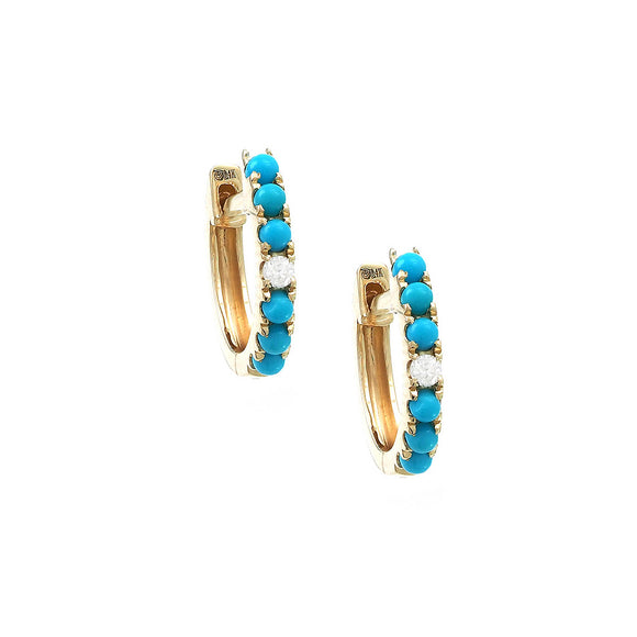 14 KT Turquoise and diamond Huggie earrings