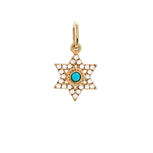 14 KT Turquoise and Diamond star of David pendant