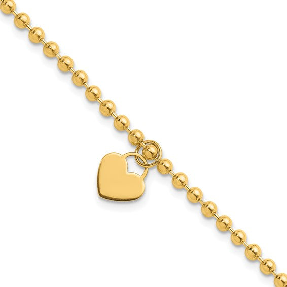 14 KT Heart charm bracelet beaded link