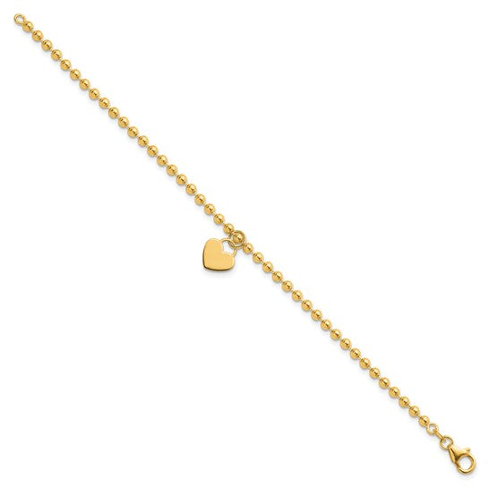 14 KT Heart charm bracelet beaded link