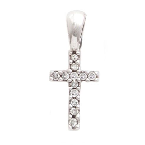 14 KT Deluxe Child's Diamond Cross white gold pendant