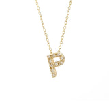 14 KT Diamond Initial Letter Necklace with chain A-Z