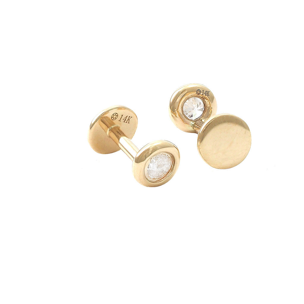 14 KT Nap Earrings Disc with Diamond .10 CT Flat back earrings
