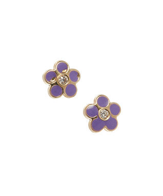 14 KT Enamel flower with cz. screw back earrings