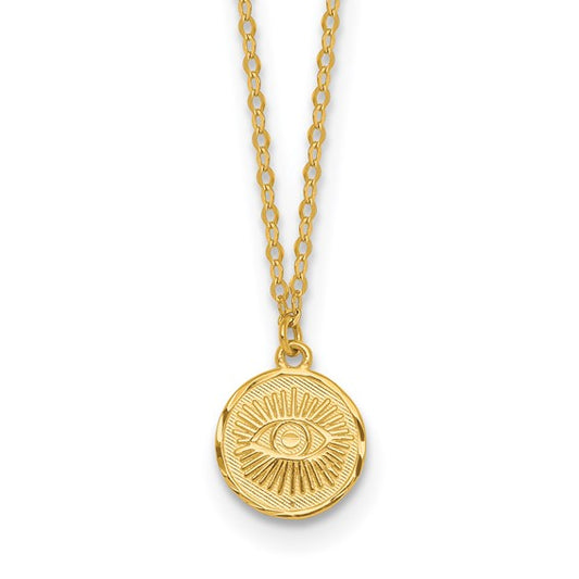 14KT Lightweight Eye polished and textured Necklace 16+2 inches