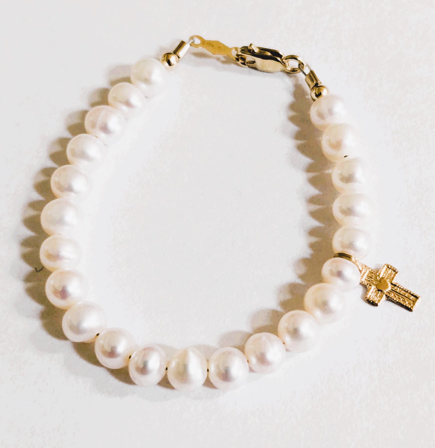 14 KT First Baby Pearl Bracelet with mini cross