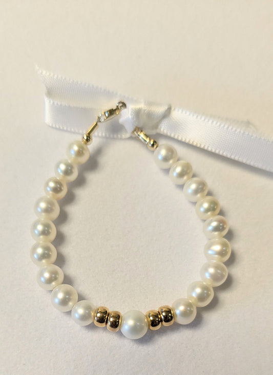 14KT Baby Pearl Princess Bracelet gold roundels