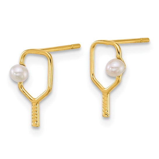 14 KT Pickleball + Pearl post earrings