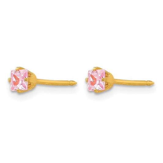 14 KT Four prong pink square cz piercing earrings