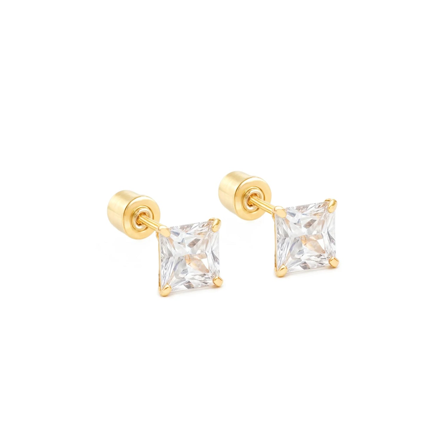 14 KT Square cut cz. earrings screw backs
