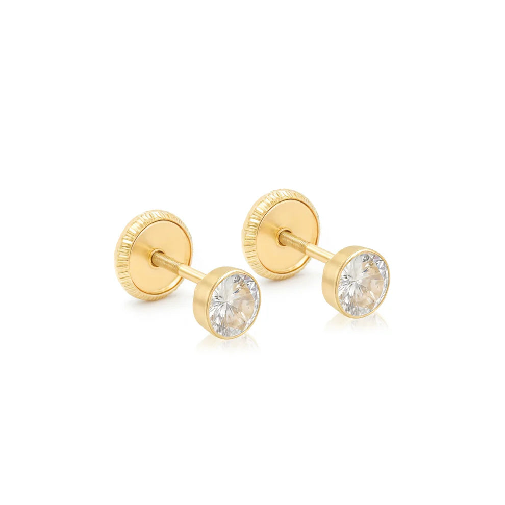 14 KT Round Bezel screw back earrings