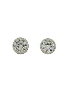 14 KT Children's White gold CZ Bezel screw back earrings