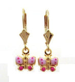 14 KT Gold Plated Silver Children's butterfly dangle earrings pink