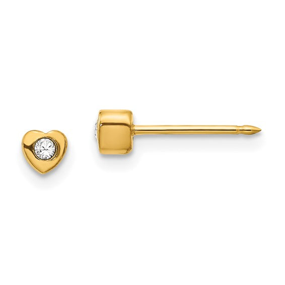 14 KT plated heart with crystal piercing earring