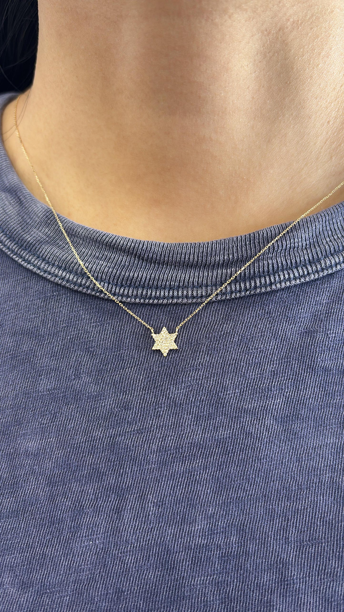 Gold Diamond Star of David Necklace