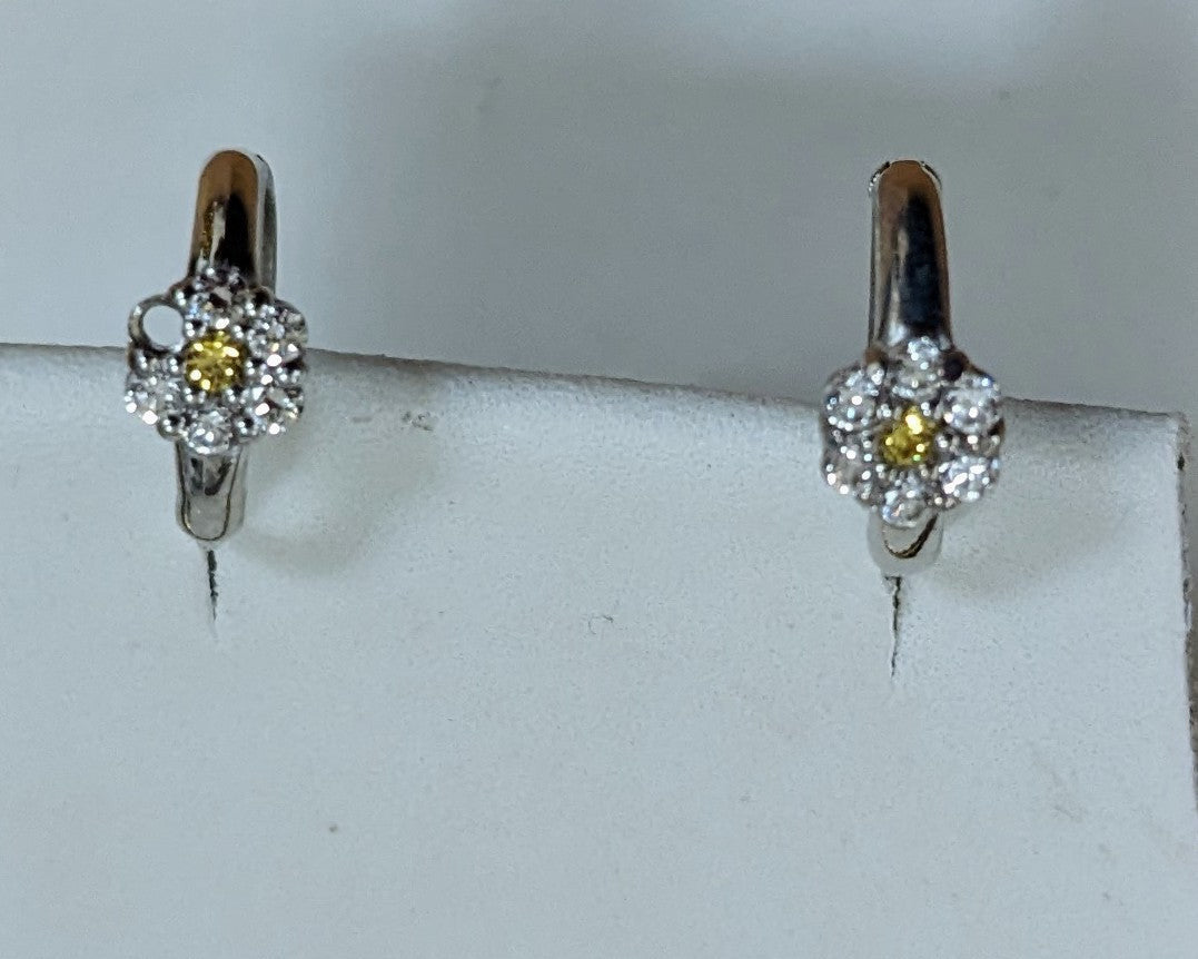 Flower Clear and Champagne Huggie Earring