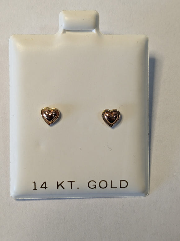 14 KT Hearts pink and yellow gold solid screw back earrings