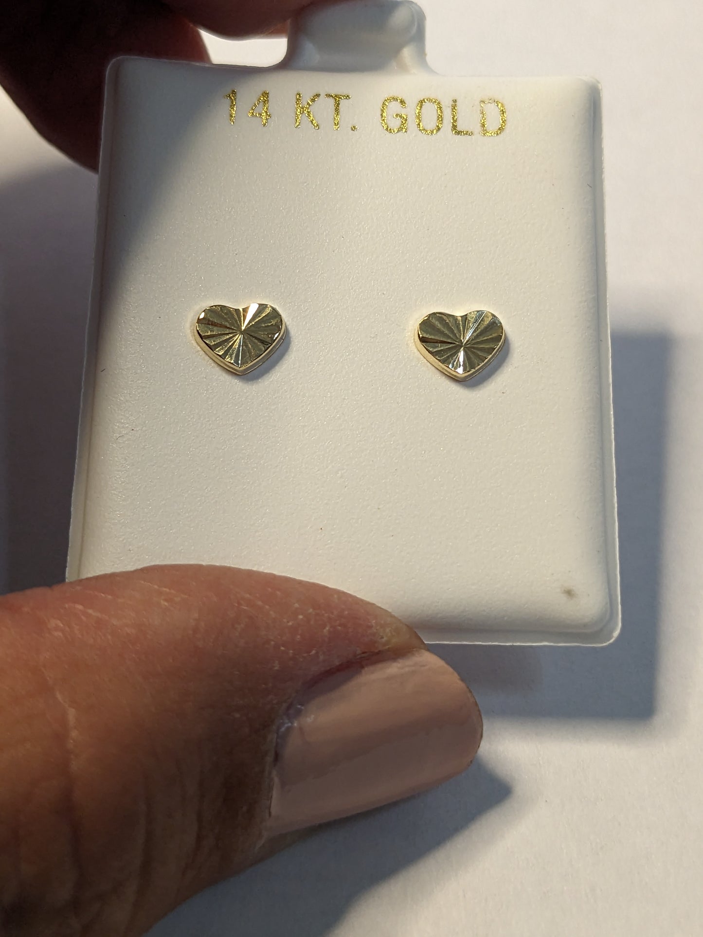 14 KT Hearts with sparkle cut cz center screw back earrings