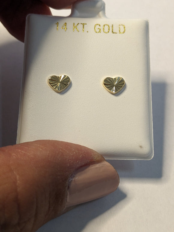 14 KT Hearts with sparkle cut cz center screw back earrings