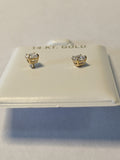 14KT Children's CZ basket set round screw back earrings