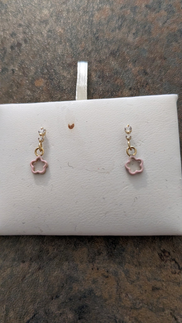 14 KT Children's Flower Dangle (Pink ) Earrings