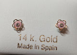 14 KT Enamel pink 5 petal open flower screw back earrings
