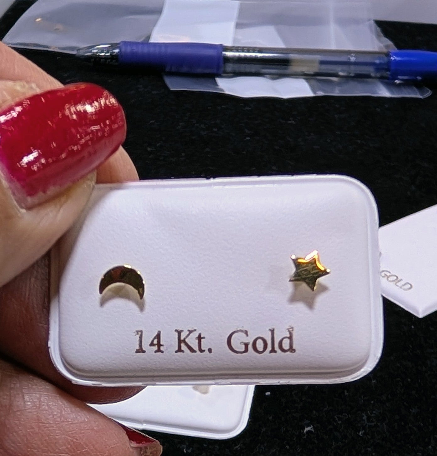 14 KT Moon and Star screw back earring