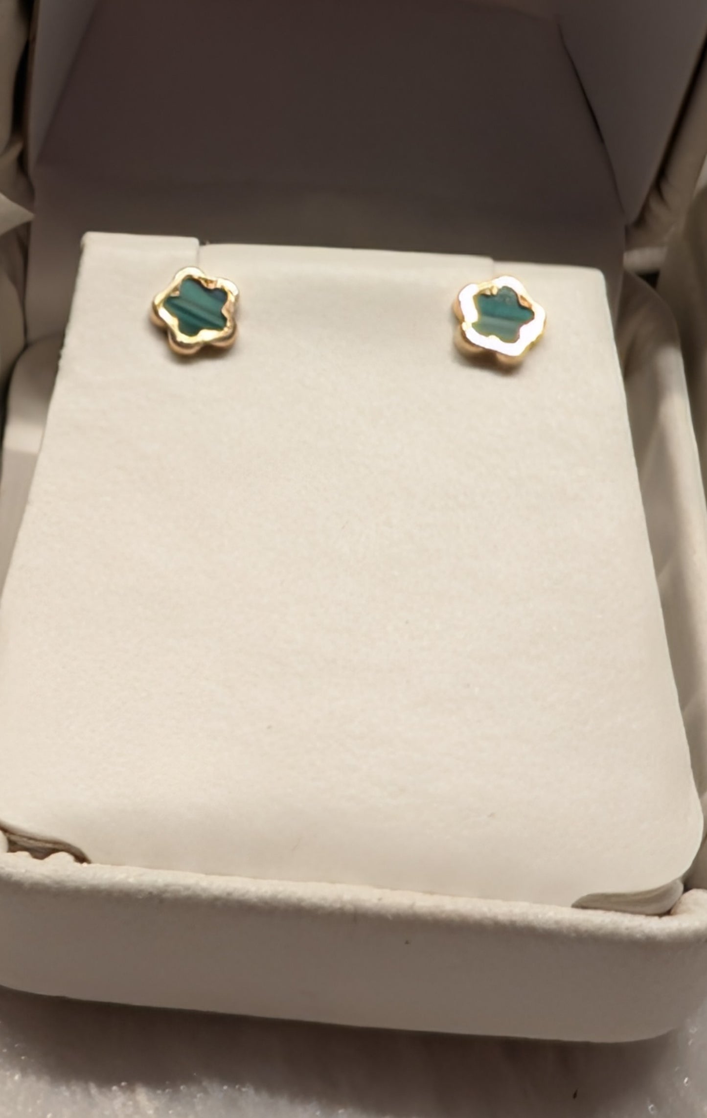 14 KT Faux Malachite flower screw back earrings