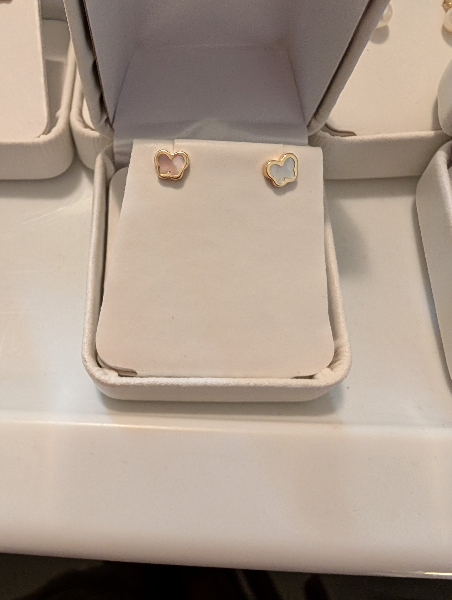 14 KT Gold Mother of Pearl Butterfly Screw Back Earrings