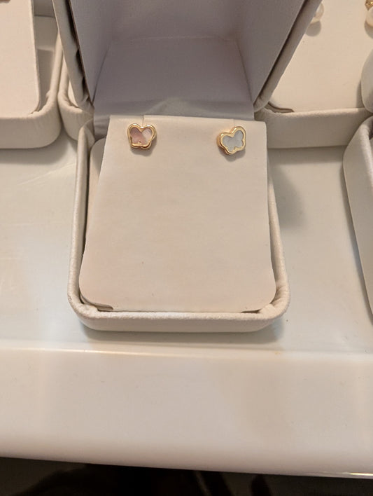 14 KT Gold Mother of Pearl Butterfly Screw Back Earrings