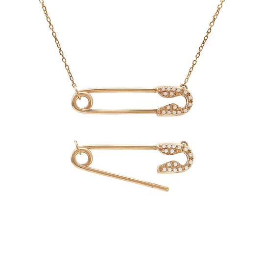 Safety Pin Diamond 14 KT Gold Necklace